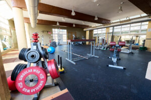 Foto gimnasio con disco de pesos